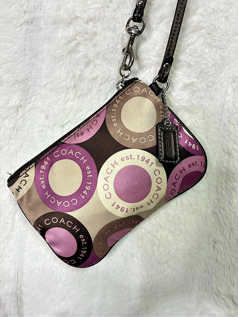 Coach Poppy Pop C Signature Wristlet Brown & Pink